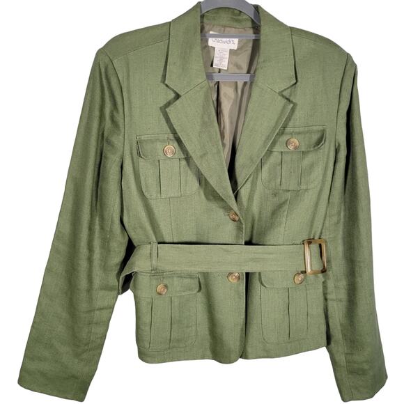 Vintage Chadwick's Olive Green Linen 2 pc. Suit Skirt Jacket Blazer Size 12 - Picture 3 of 13